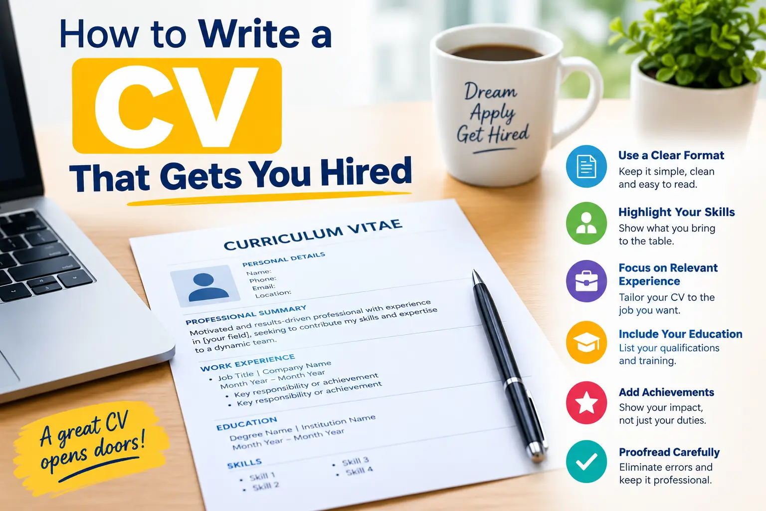 Cover image for the article: How to Write a CV  that gets you Hired